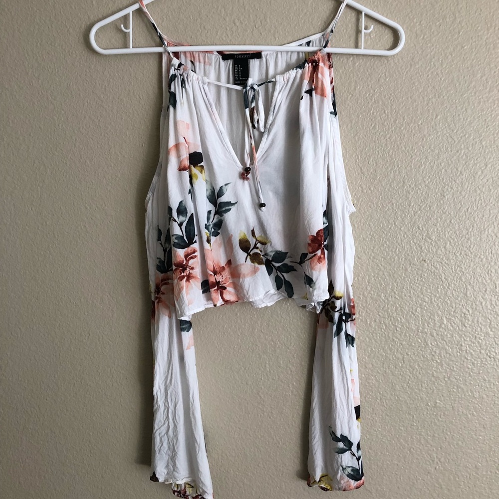 Floral cold shoulder Cutout front blouse